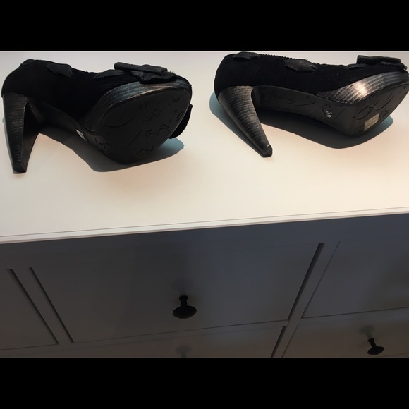 Black heels with corduroy and plaid bows, size 39 - Picture 4 of 8